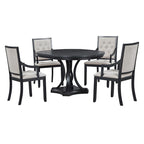 Ensemble de salle à manger 5 pièces avec table à manger ronde extensible et 4 chaises rembourrées pour cuisine et salle à manger