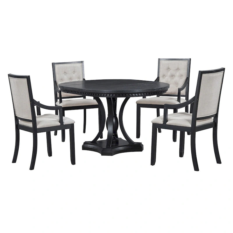 Ensemble de salle à manger 5 pièces avec table à manger ronde extensible et 4 chaises rembourrées pour cuisine et salle à manger