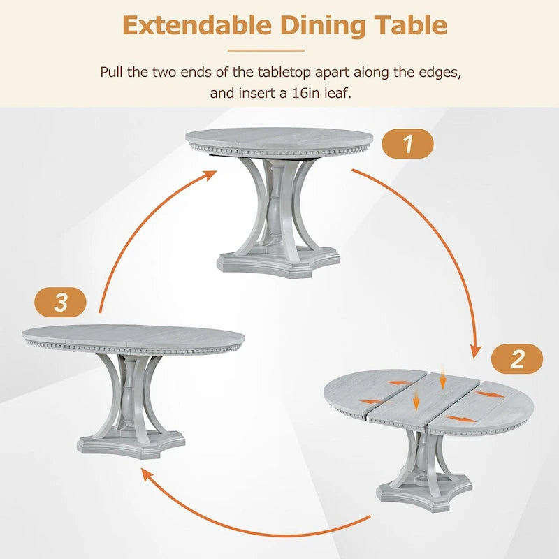 Ensemble de salle à manger 5 pièces avec table à manger ronde extensible et 4 chaises rembourrées pour cuisine et salle à manger