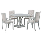 Ensemble de salle à manger 5 pièces avec table à manger ronde extensible et 4 chaises rembourrées pour cuisine et salle à manger