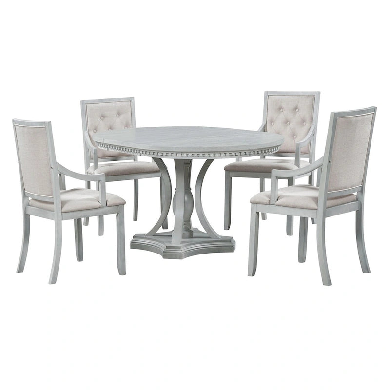 Ensemble de salle à manger 5 pièces avec table à manger ronde extensible et 4 chaises rembourrées pour cuisine et salle à manger
