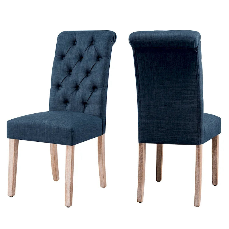 Lot de 2 chaises de salle à manger Parsons rembourrées en lin avec capitonnage