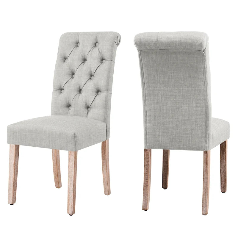 Lot de 2 chaises de salle à manger Parsons rembourrées en lin avec capitonnage