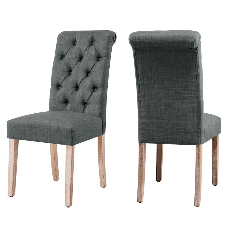 Lot de 2 chaises de salle à manger Parsons rembourrées en lin avec capitonnage