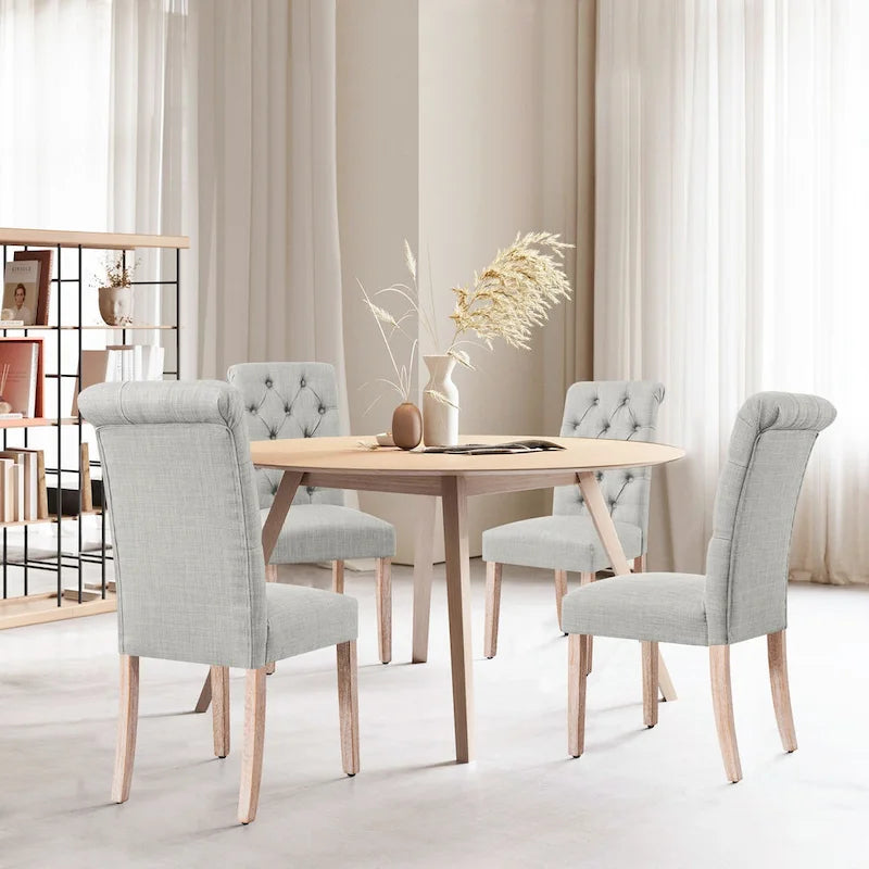 Lot de 2 chaises de salle à manger Parsons rembourrées en lin avec capitonnage