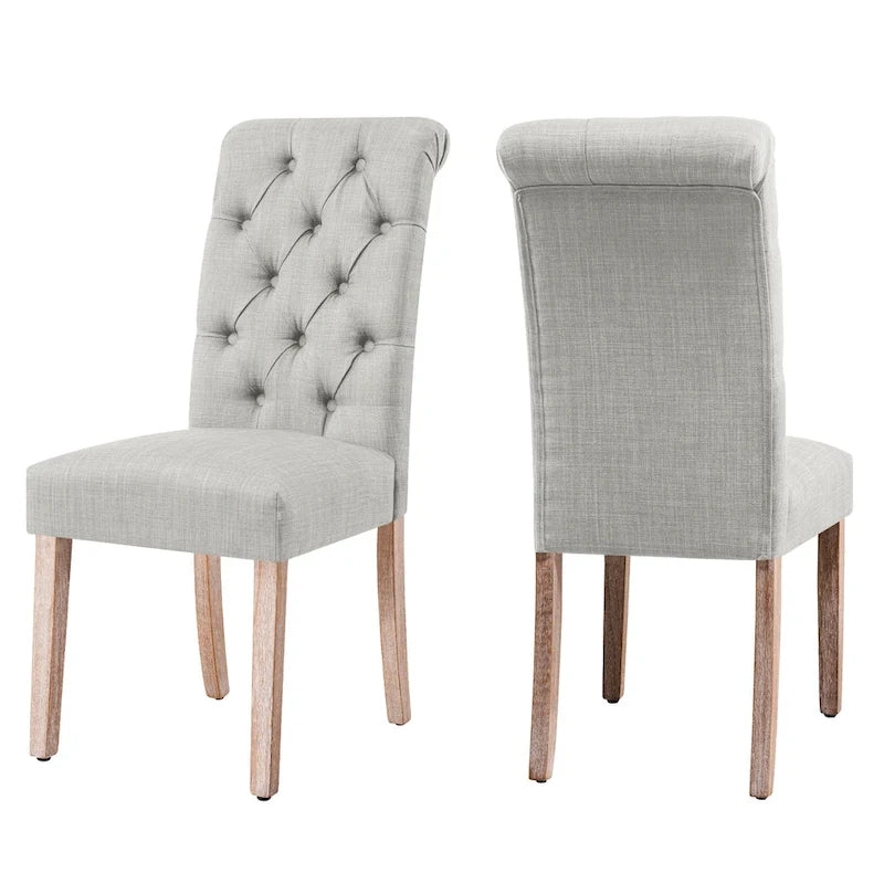 Lot de 2 chaises de salle à manger Parsons rembourrées en lin avec capitonnage