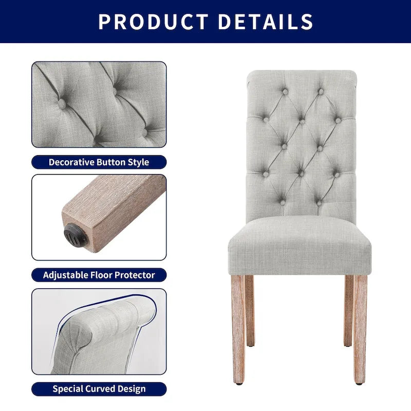 Lot de 2 chaises de salle à manger Parsons rembourrées en lin avec capitonnage