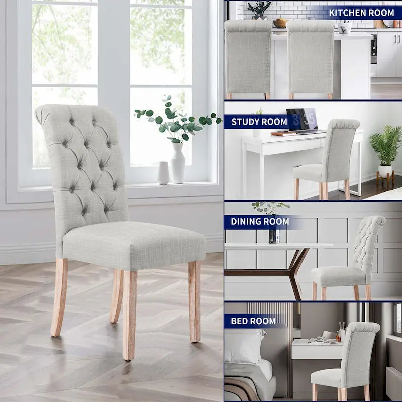 Lot de 2 chaises de salle à manger Parsons rembourrées en lin avec capitonnage