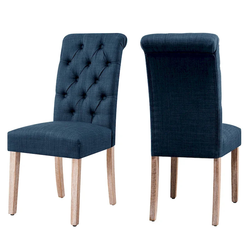 Lot de 2 chaises de salle à manger Parsons rembourrées en lin avec capitonnage