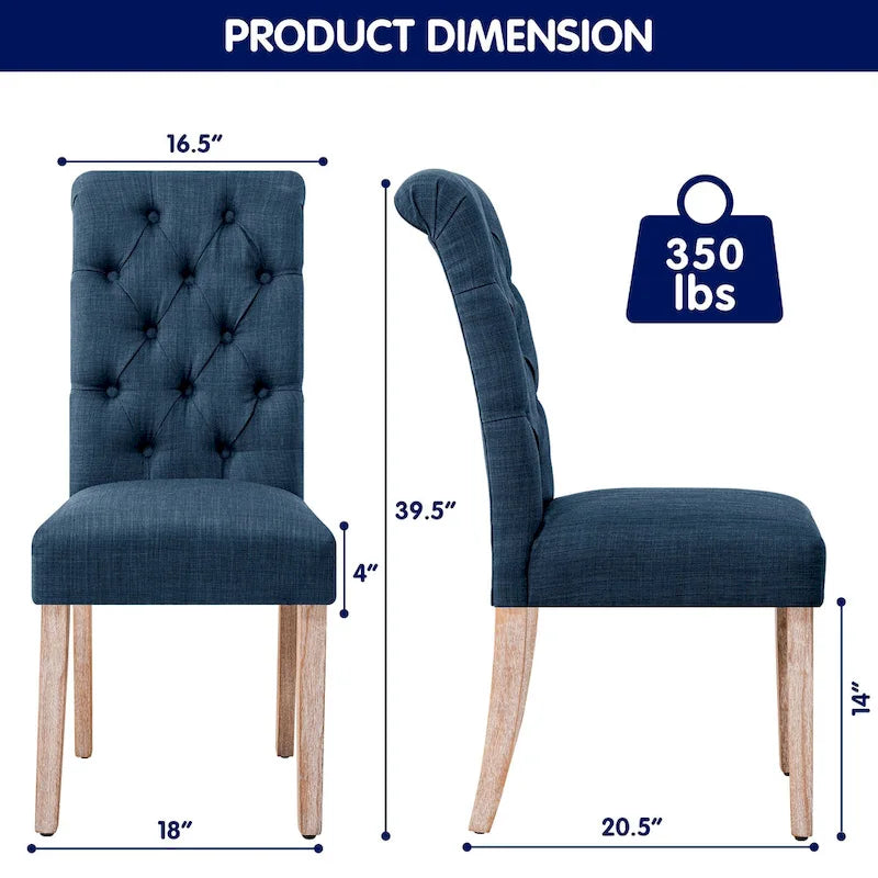 Lot de 2 chaises de salle à manger Parsons rembourrées en lin avec capitonnage