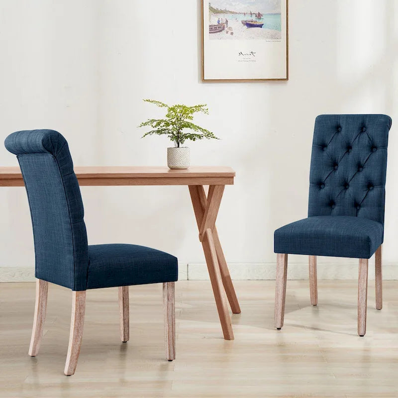 Lot de 2 chaises de salle à manger Parsons rembourrées en lin avec capitonnage