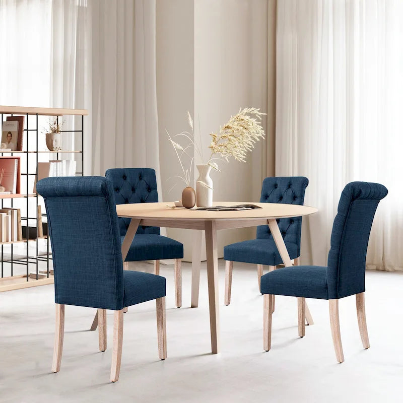 Lot de 2 chaises de salle à manger Parsons rembourrées en lin avec capitonnage