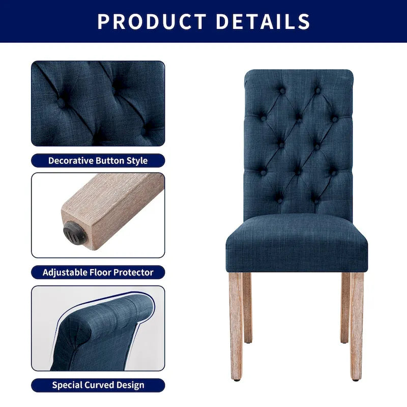 Lot de 2 chaises de salle à manger Parsons rembourrées en lin avec capitonnage