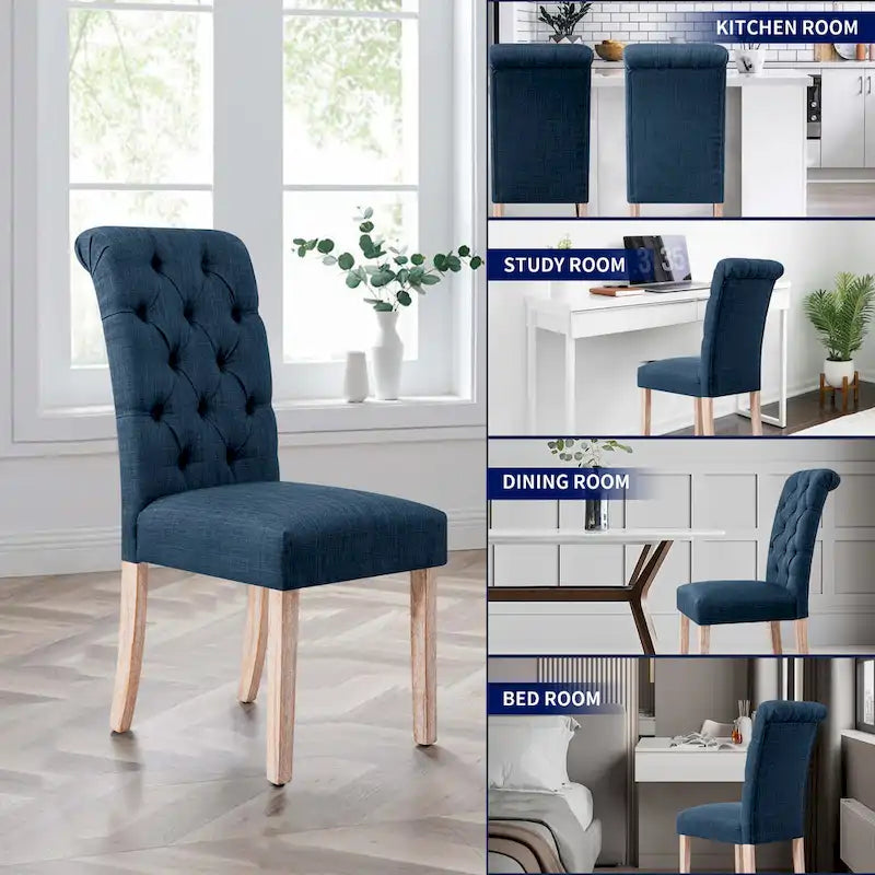 Lot de 2 chaises de salle à manger Parsons rembourrées en lin avec capitonnage
