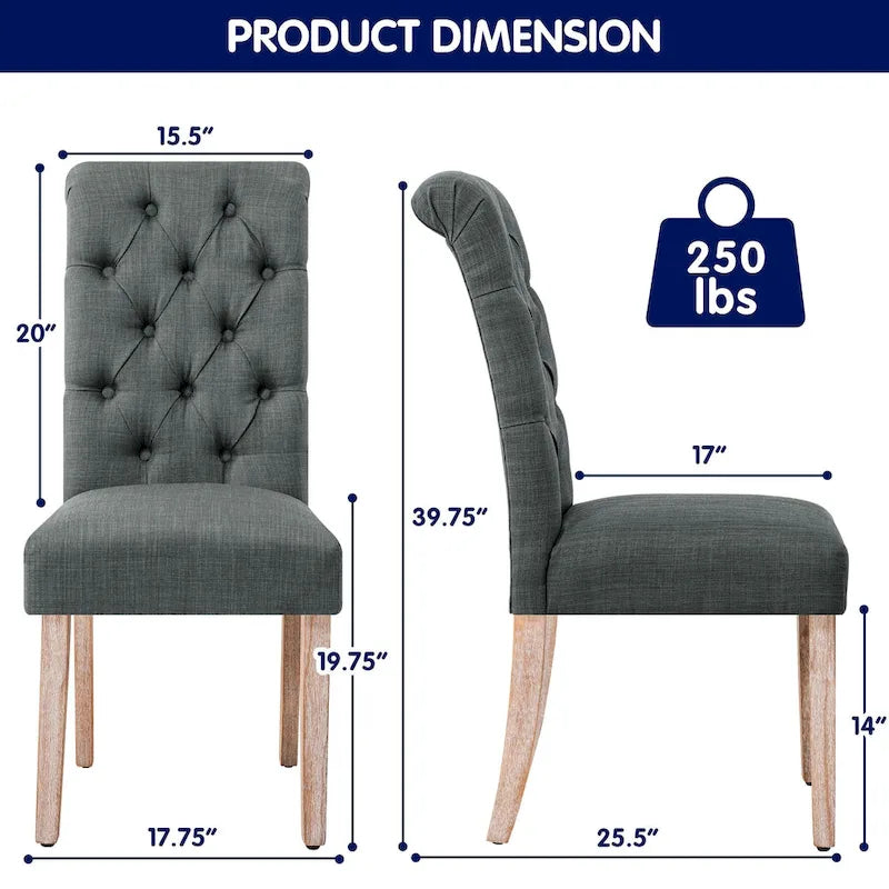 Lot de 2 chaises de salle à manger Parsons rembourrées en lin avec capitonnage