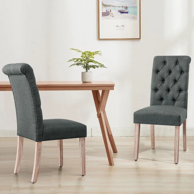 Lot de 2 chaises de salle à manger Parsons rembourrées en lin avec capitonnage