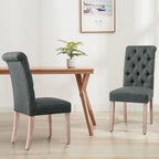 Lot de 2 chaises de salle à manger Parsons rembourrées en lin avec capitonnage