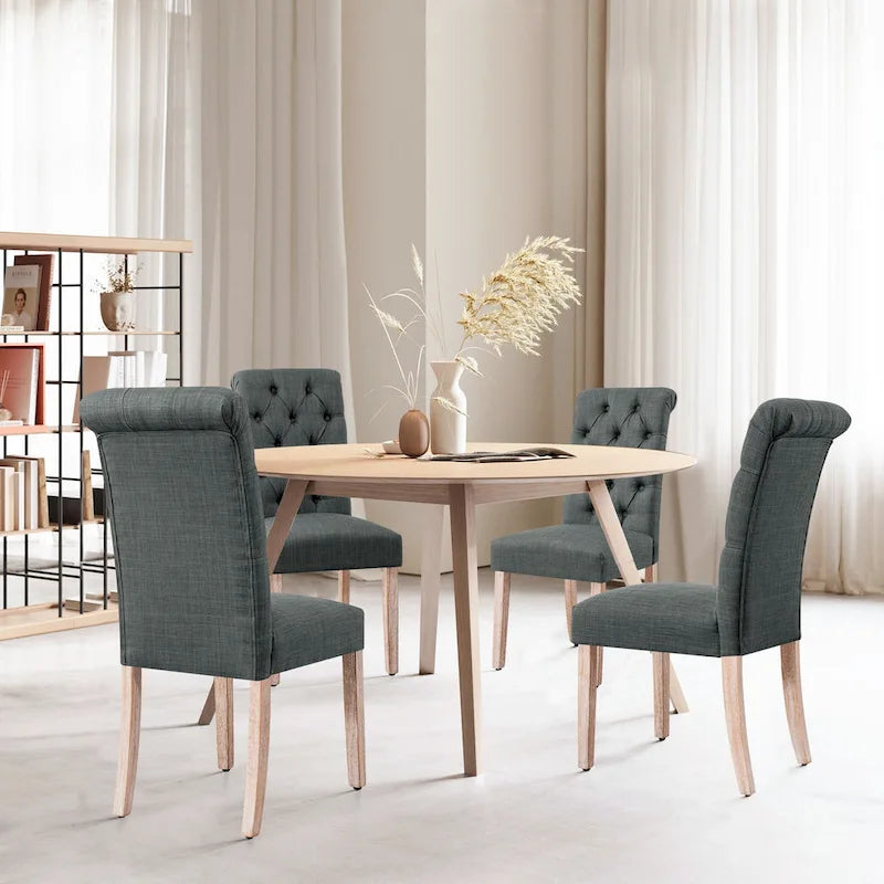 Lot de 2 chaises de salle à manger Parsons rembourrées en lin avec capitonnage