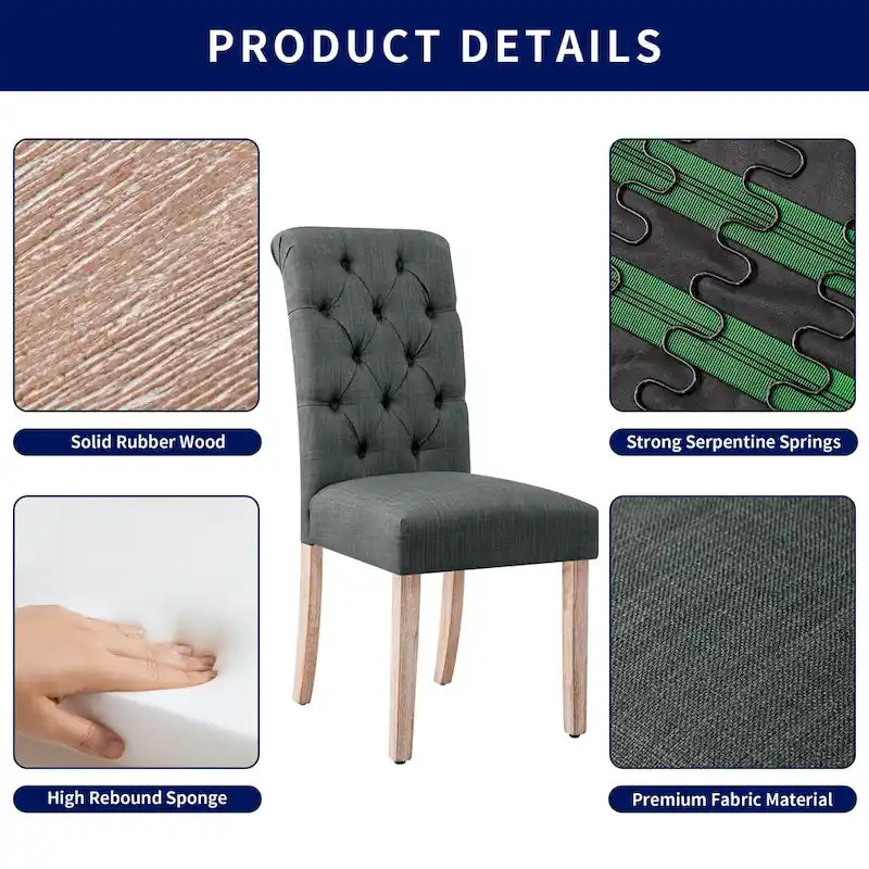 Lot de 2 chaises de salle à manger Parsons rembourrées en lin avec capitonnage