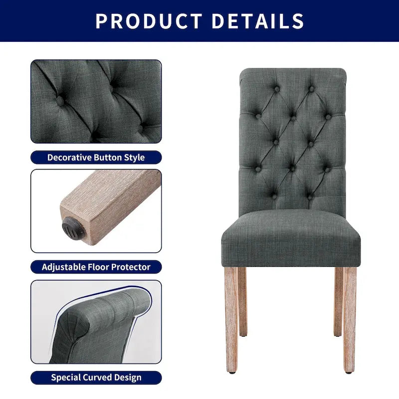 Lot de 2 chaises de salle à manger Parsons rembourrées en lin avec capitonnage