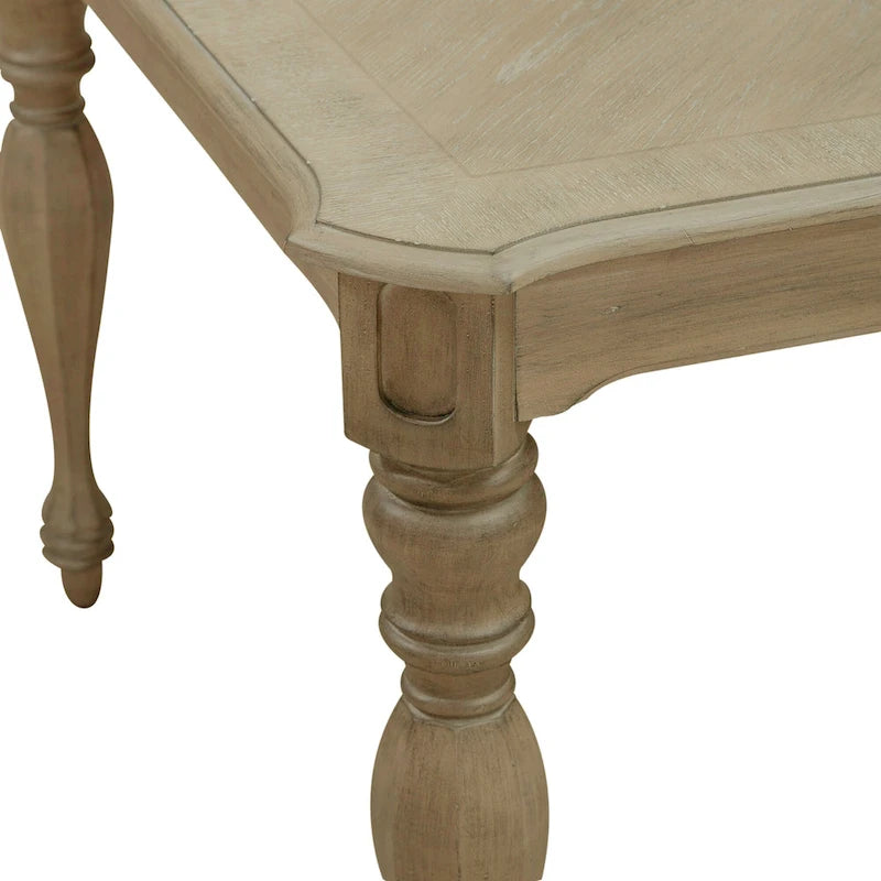 Ensemble de salle à manger rectangulaire 7 pièces en bisque vieillie, style rustique avec chaises