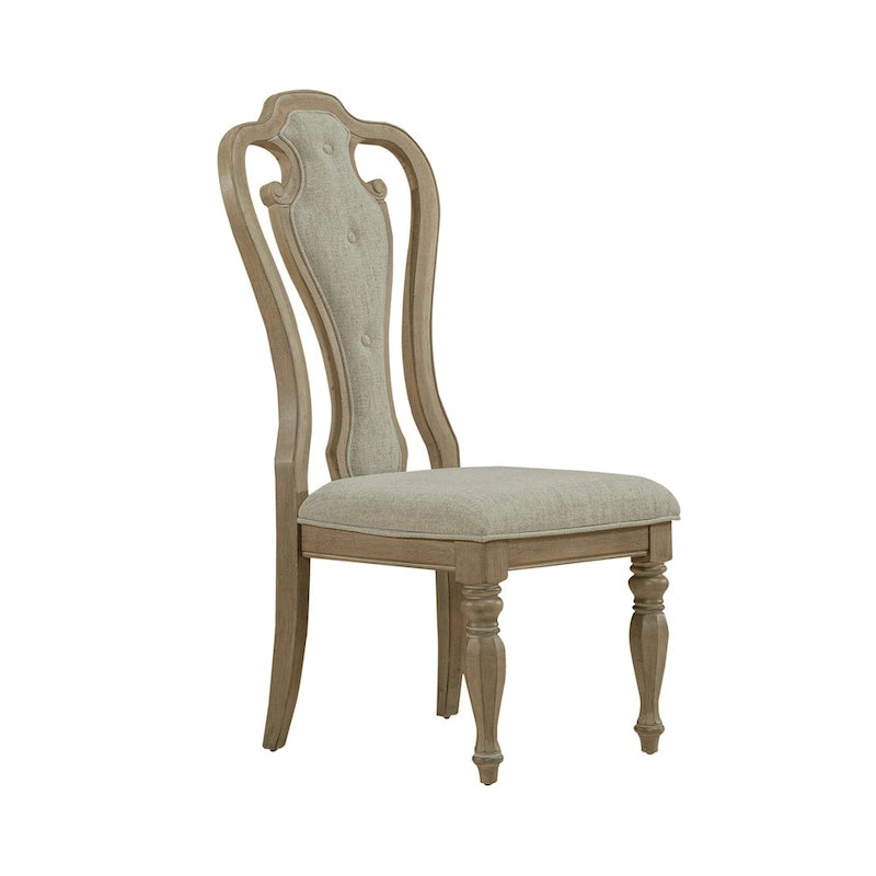 Ensemble de salle à manger rectangulaire 7 pièces en bisque vieillie, style rustique avec chaises