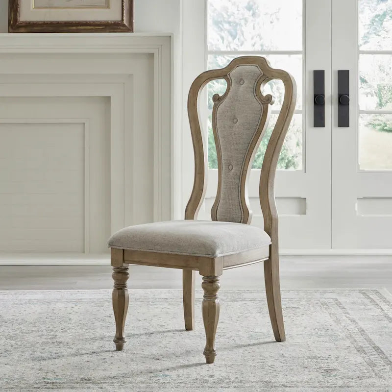 Ensemble de salle à manger rectangulaire 7 pièces en bisque vieillie, style rustique avec chaises