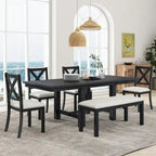 Table à manger 6 places avec repose-pieds, 4 chaises et banc de salle à manger, deux rallonges amovibles de 11