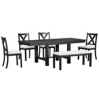 Table à manger 6 places avec repose-pieds, 4 chaises et banc de salle à manger, deux rallonges amovibles de 11