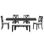 Table à manger 6 places avec repose-pieds, 4 chaises et banc de salle à manger, deux rallonges amovibles de 11