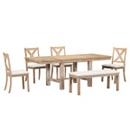 Table à manger 6 places avec repose-pieds, 4 chaises et banc de salle à manger, deux rallonges amovibles de 11