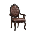 Fauteuil de salle à manger 24" avec détails en bois sculpté et assise en similicuir, marron