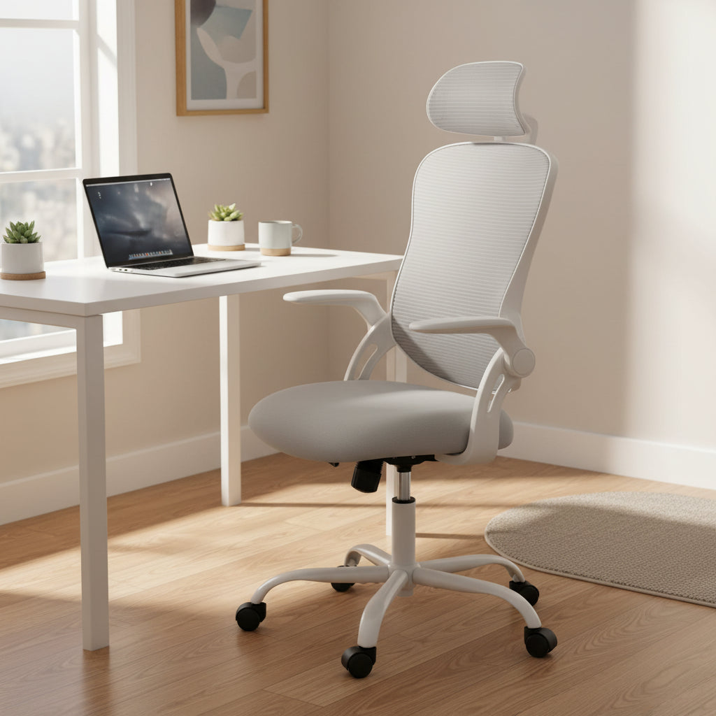 Office chair, comfortable swivel chair with high back, wheels, adjustable headrest