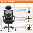 Chaise de bureau à domicile avec repose-pieds, chaises inclinables en maille à dossier haut avec appuie-tête pour la maison, le bureau, le jeu, les étudiants