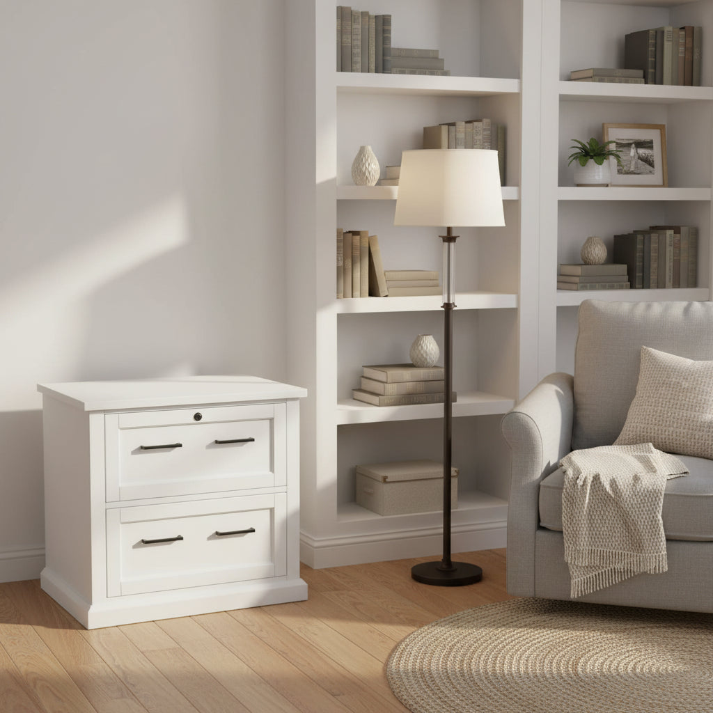 Classeur latéral moderne en bois, Classeur latéral de bureau, Tiroir de rangement pour dossiers, Entièrement assemblé, Blanc