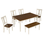 Ensemble de salle à manger classique 6 pièces Table en bois et 4 chaises avec banc