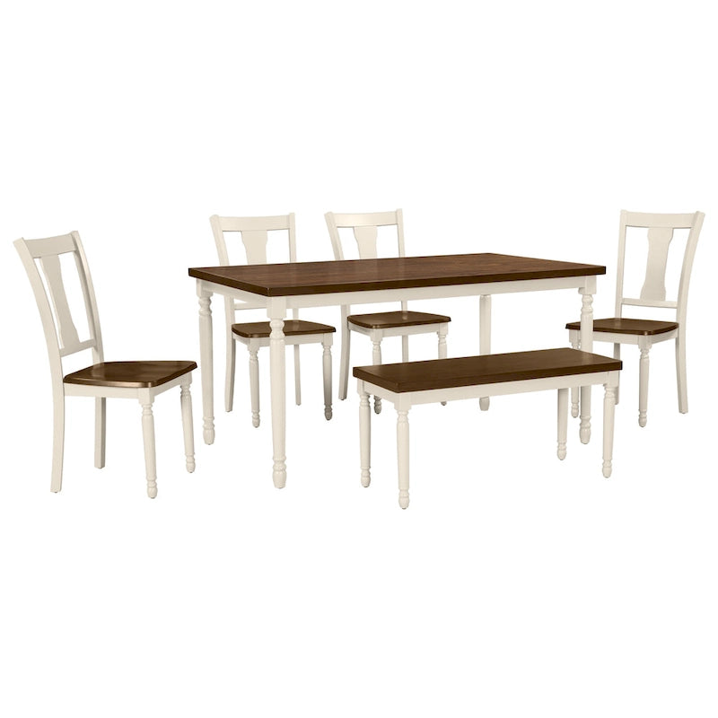 Ensemble de salle à manger classique 6 pièces Table en bois et 4 chaises avec banc