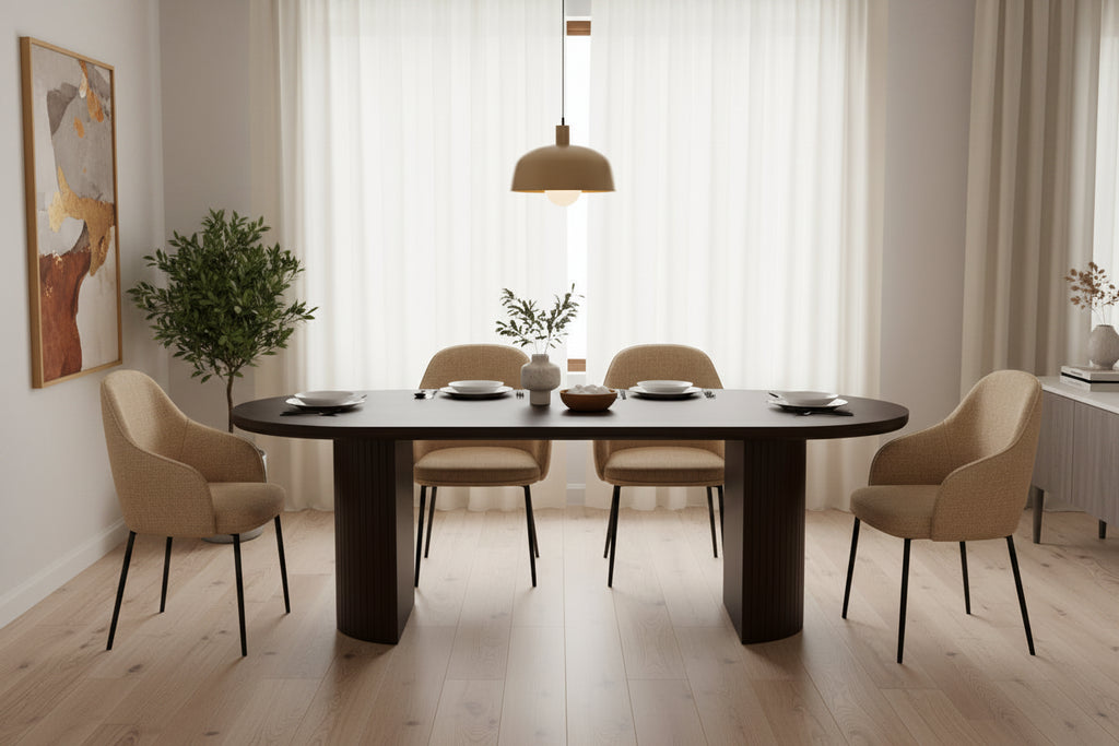 Table à manger ovale double piétement en bois de 94 pouces