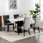 Lot de 2 chaises de salle à manger capitonnées en PU et velours avec garniture cloutée et pieds en bois