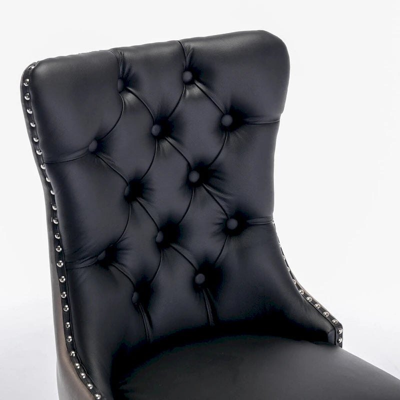 Lot de 2 chaises de salle à manger capitonnées en PU et velours avec garniture cloutée et pieds en bois