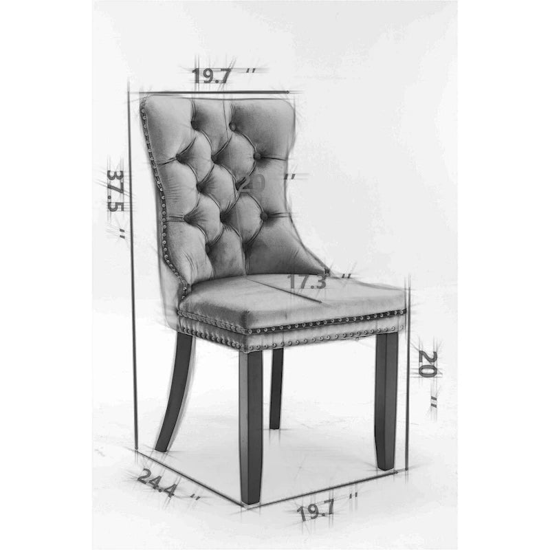 Lot de 2 chaises de salle à manger capitonnées en PU et velours avec garniture cloutée et pieds en bois