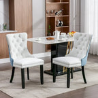 Lot de 2 chaises de salle à manger capitonnées en PU et velours avec garniture cloutée et pieds en bois