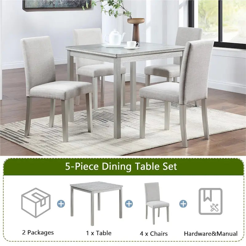 Ensemble de salle à manger carré en bois, Table de cuisine pour petit espace, Table à manger 4 personnes