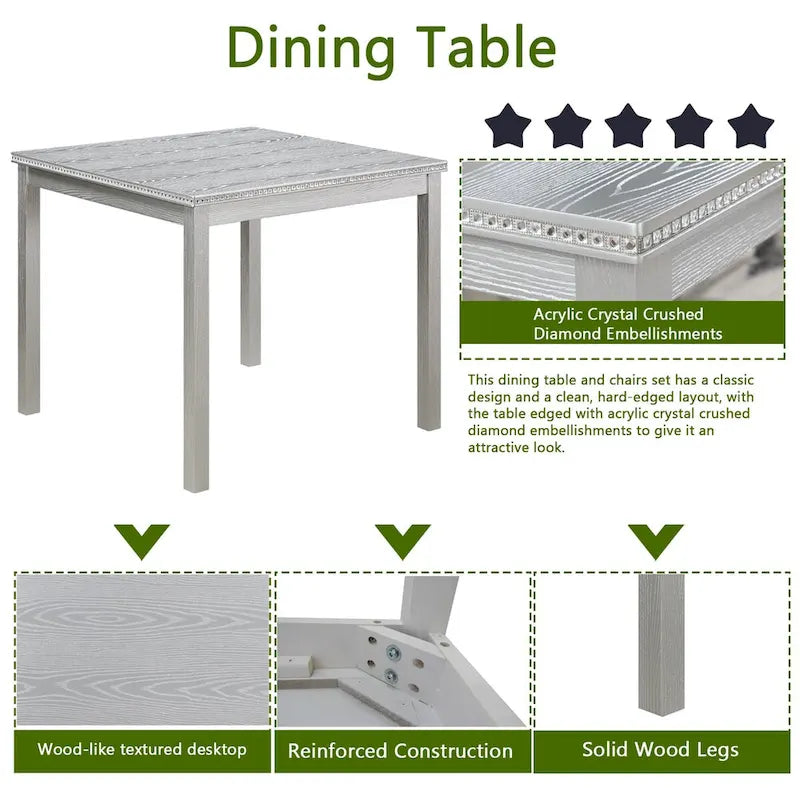 Ensemble de salle à manger carré en bois, Table de cuisine pour petit espace, Table à manger 4 personnes