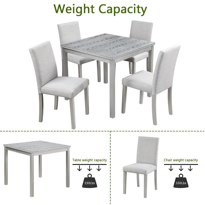 Ensemble de salle à manger carré en bois, Table de cuisine pour petit espace, Table à manger 4 personnes