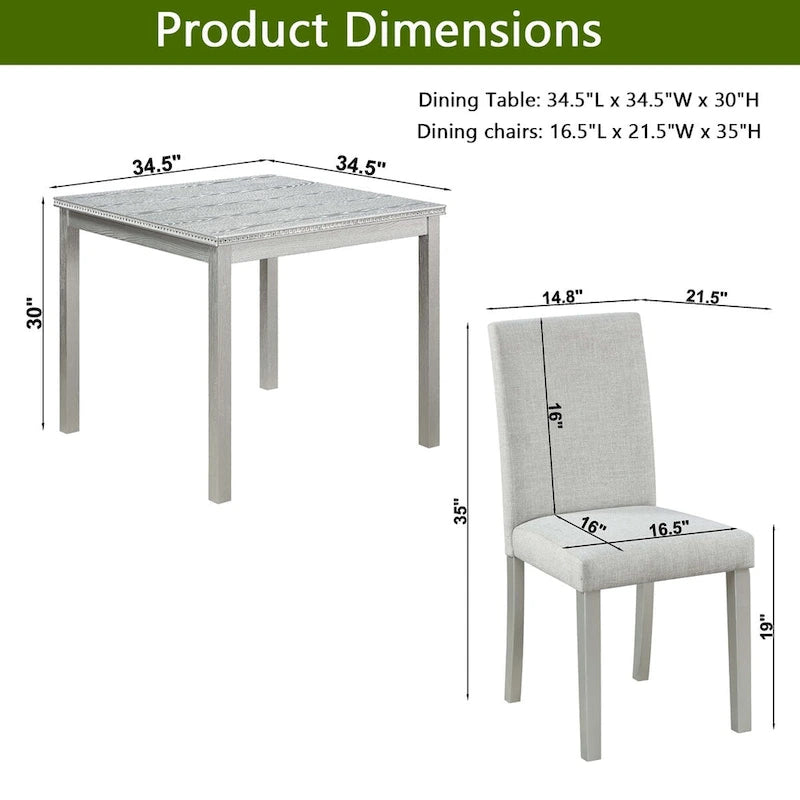 Ensemble de salle à manger carré en bois, Table de cuisine pour petit espace, Table à manger 4 personnes
