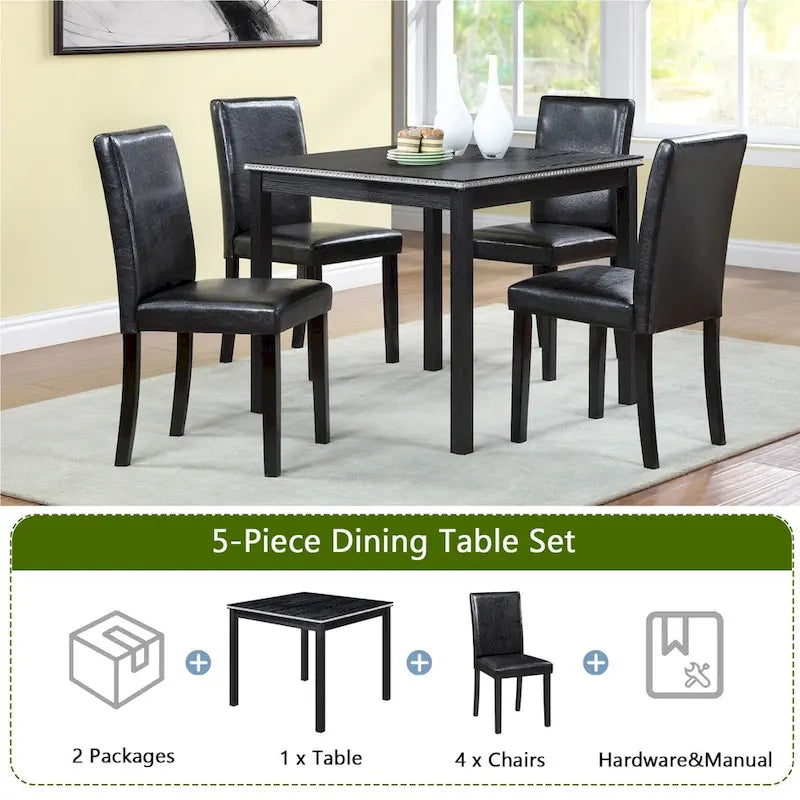 Ensemble de salle à manger carré en bois, Table de cuisine pour petit espace, Table à manger 4 personnes