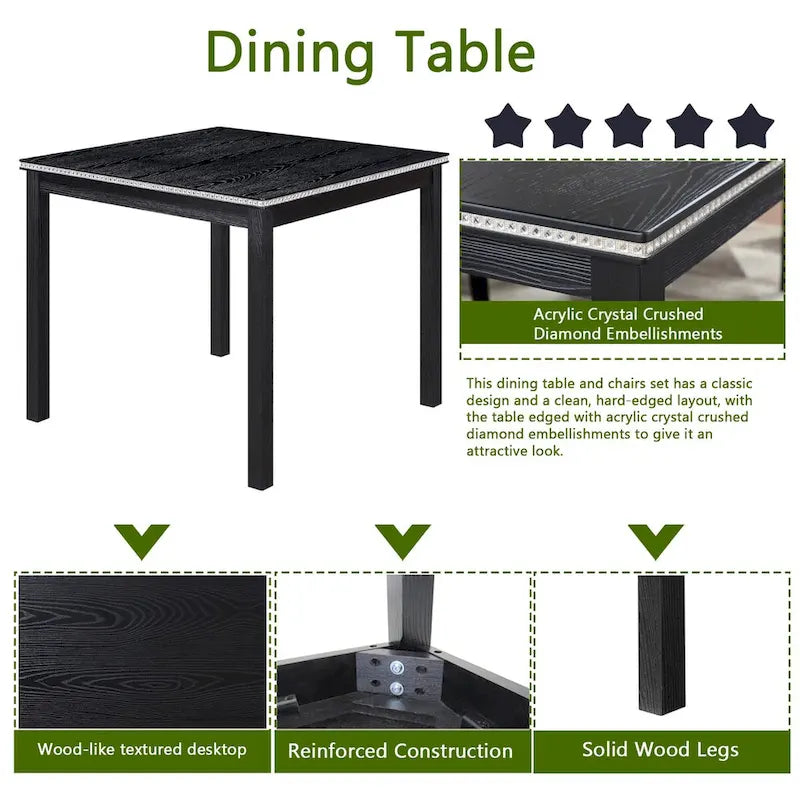 Ensemble de salle à manger carré en bois, Table de cuisine pour petit espace, Table à manger 4 personnes
