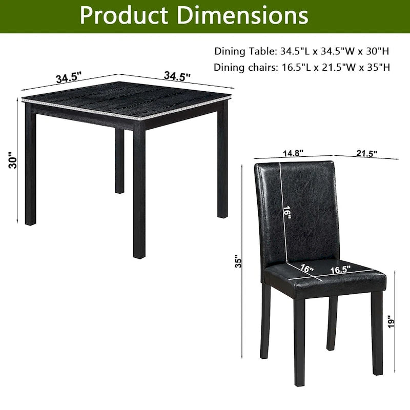 Ensemble de salle à manger carré en bois, Table de cuisine pour petit espace, Table à manger 4 personnes