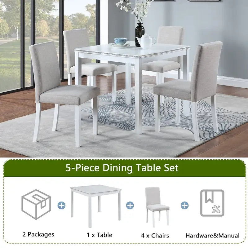 Ensemble de salle à manger carré en bois, Table de cuisine pour petit espace, Table à manger 4 personnes